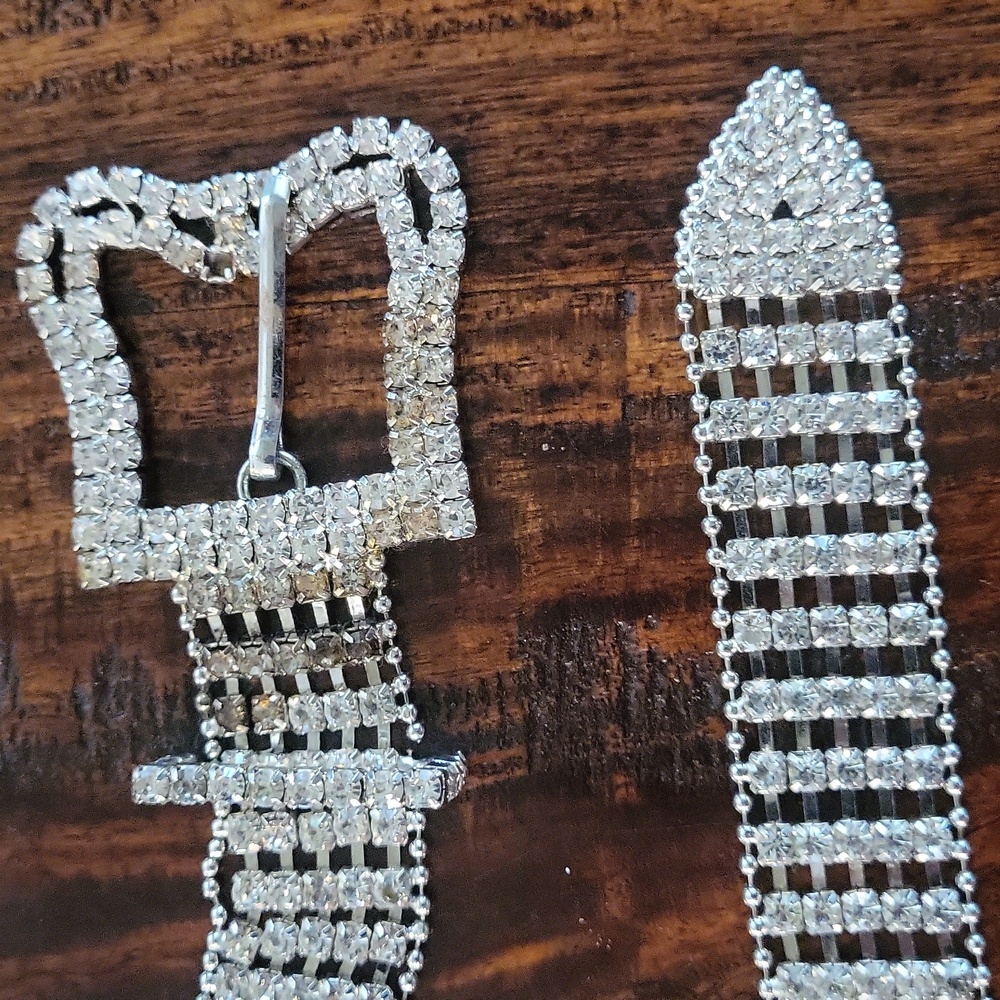Silver Rhinestone Belt 40" Long - Picture 2 of 3